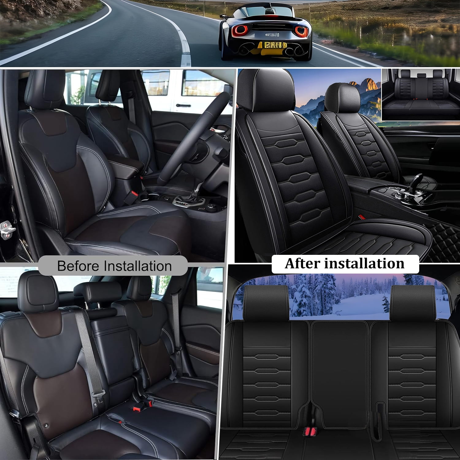 Car Seat Covers,Full Set 5 Seats Custom Fit for Kia Soul 2010-2025 Waterproof Faux Leather Seat Protector Vehicle Cushion Covers Compatible Airbag Full Set 5 Seats Black