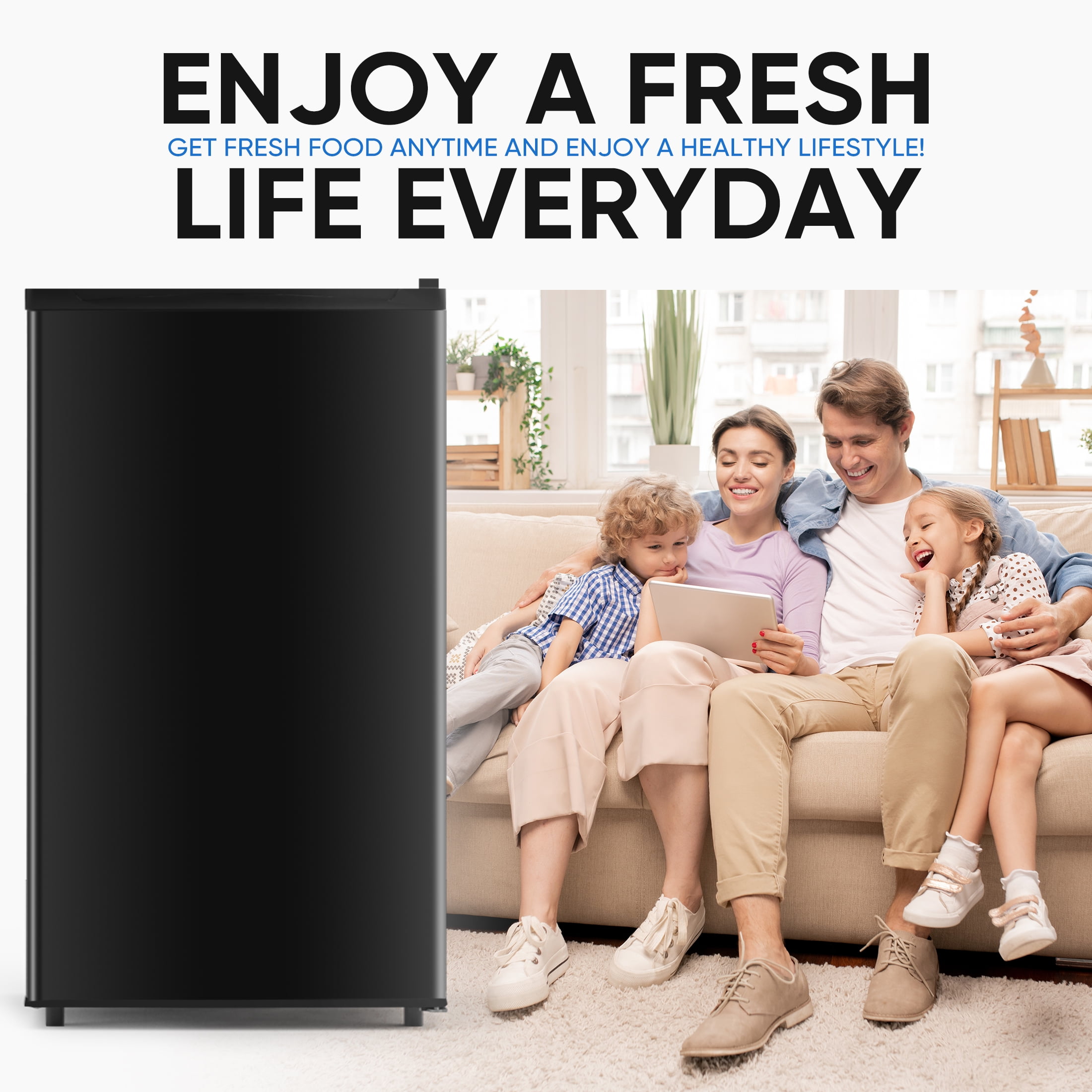 edx 3.2 cu. ft. Single Door Mini Refrigerator, 17.7" Width, with Separate Freezer, Black