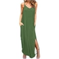 thumbnail image 2 of Robes d'Été pour Femmes 2023 Maxi Mode Femmes Décontracté Col en V Robes Unies Été Sans Manches Robe Pull Robes de Soirée pour Femmes Élégantes Élégantes en Solde, 2 of 6