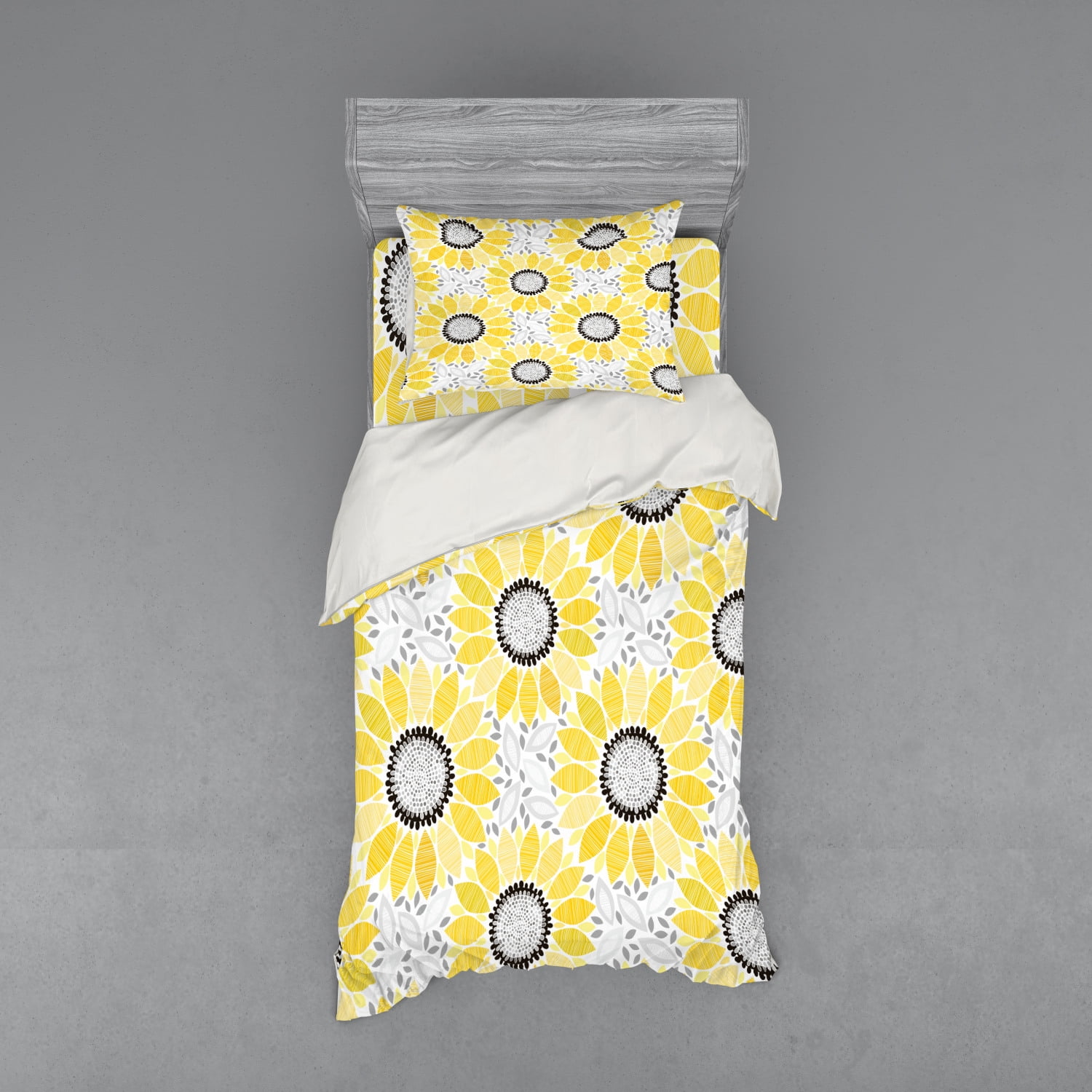 Yellow Duvet Cover Set with Pillow Shams Sunflower Pattern Nature Print