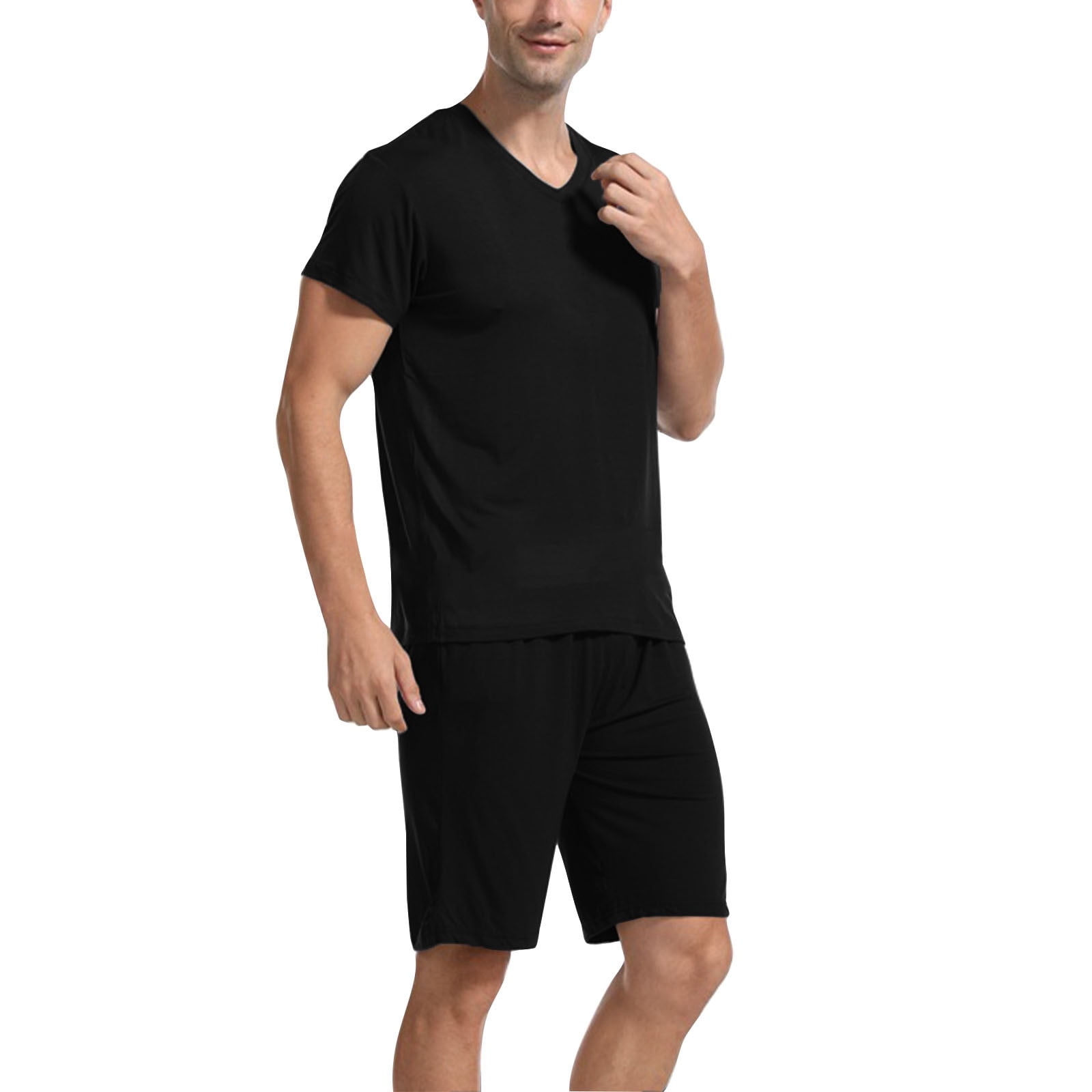 Mens Pajamas Adult Male Big and Tall Pajama Shorts Men s Pajama Set Lightweight Quick Drying Short Sleeved V Neck Shirt and Shorts Soft