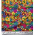 thumbnail image 1 of Soimoi Rayon Fabric Colorful Flowers Clip Art Printed Fabric 1 Yard 56 Inch Wide, 1 of 3
