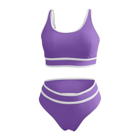 Youyipin Swim Suits For Women 2025 Women S High Waisted Bikini Sets Sporty Two Piece Swimsuits Color Block Cheeky High Cut Bathing Suits Vacation Outfits