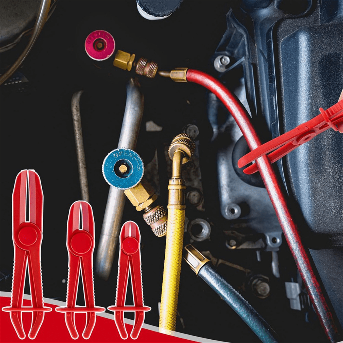 12 Pcs Hose Clamp Pliers Hose Pinch Pliers Hose Pliers Line Clamp Pinch Clamp Tool, Red, 3 Sizes