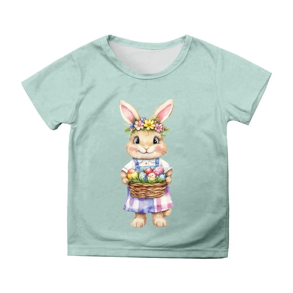 Toddler Boys T Shirts Short Sleeve Easter Outfit Cute Bunny Printed Casual Crewneck Basic Tees Shirts For Girls 3-4T
