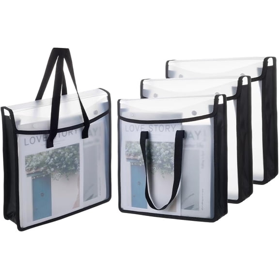 4 Pack Scrapbook Paper Storage Bag 13x3.15x13.58 Inch Art Portfolio Organizer Craft Paper Holder with Clear Window Durable Black