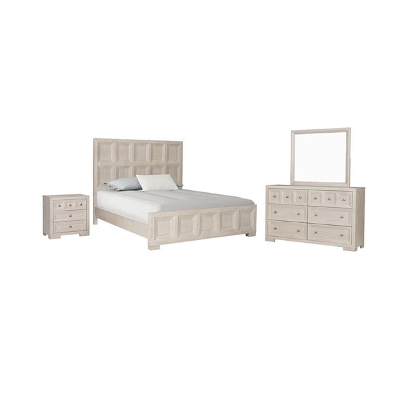 BenJara Kizie 5pc Queen Bedroom Set, 2 XL Nightstands, Dresser Mirror, Beige