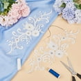 thumbnail image 4 of 1 Pair 3D Flower Beaded Embroidery Lace Fabric Pearl Bead Applique Sew on Patches Tulle Floral Net Gauze Sewing Ornament Paillette DIY Costume Accessories for DIY Bridal Wedding Garment White, 4 of 9