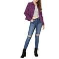 thumbnail image 2 of INSPIRE CHIC Women's Turn-Down Collar Flap Pockets Snap Button Faux Suede Jacket 3XL Purple, 2 of 7