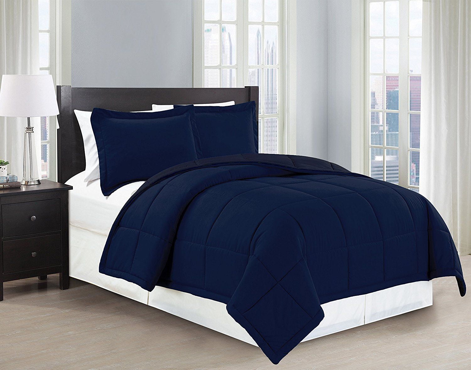 Fancy Linen 2pc Twin Down Alternative Comforter Set Solid Navy Blue New