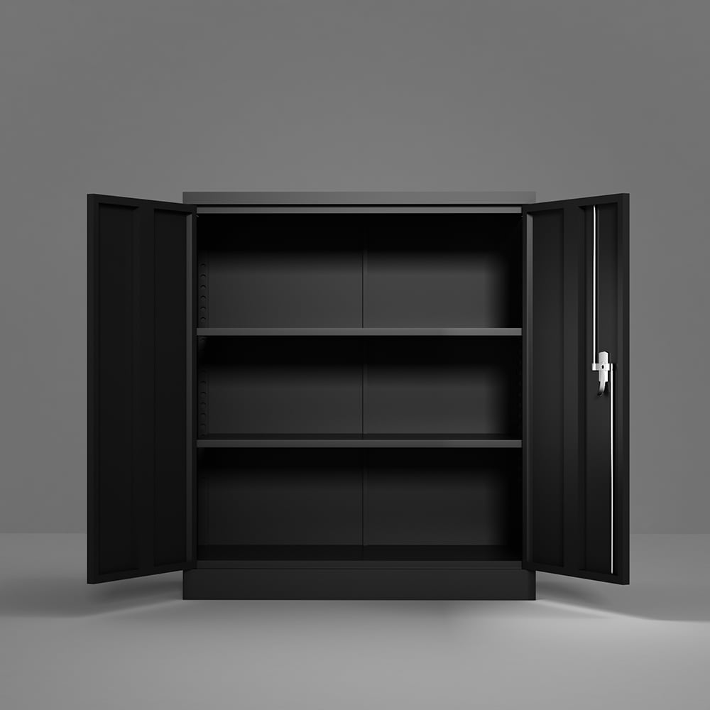 Kepooman 3 Shelf Steel Storage Cabinet, Metal Storage Cabinet with 2 Adjustable Shelves and Lockable Doors for Office or Home, Black Kepooman 3 Shelf Steel Storage Cabinet, Metal Storage Cabinet with 2 Adjustable Shelves and Lockable Doors for Office or Home, Black
