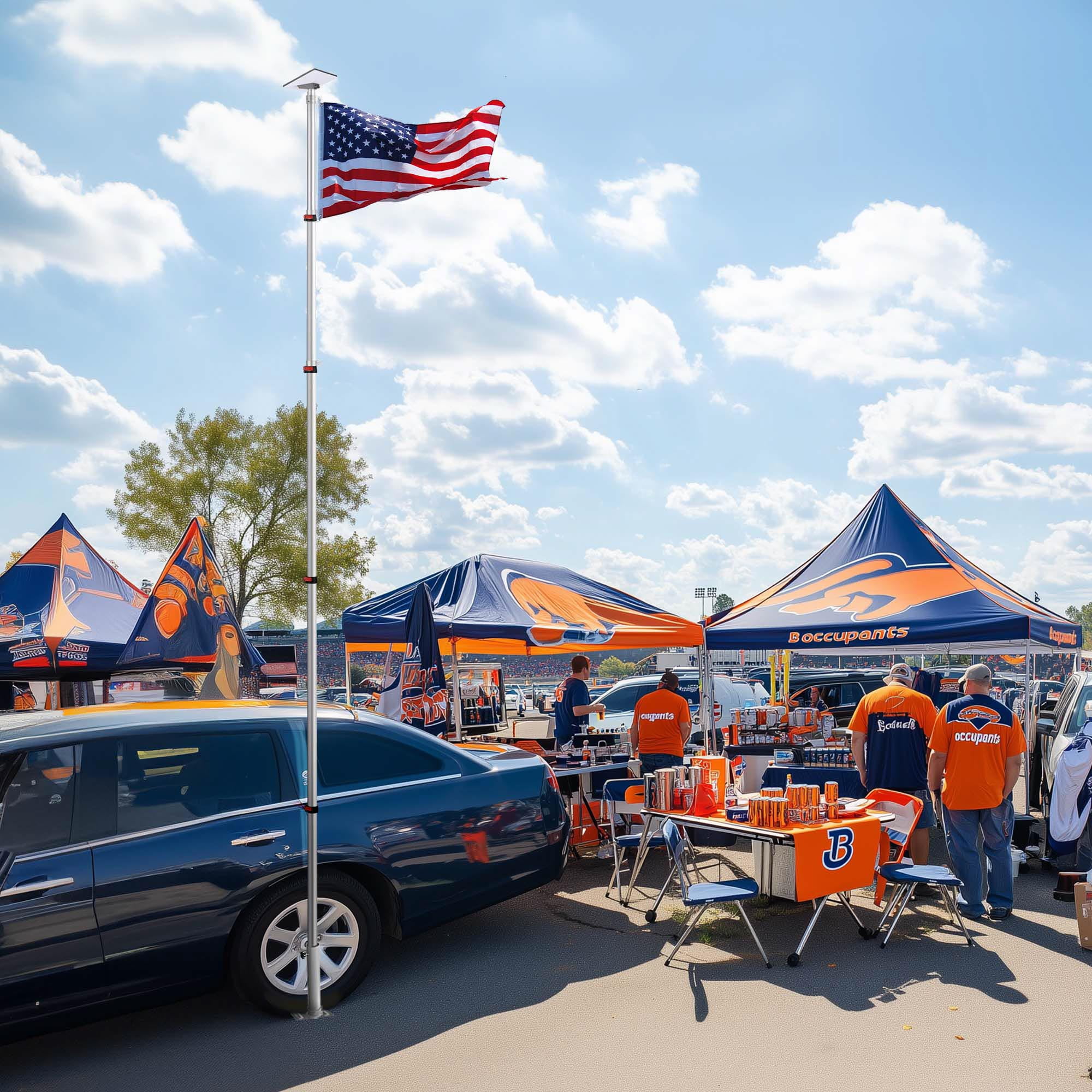 Yescom EZ GO 14ft Telescopic Flag Pole Kit with Starlink Mini Pipe Adapter & Tire Mount Base for Outdoor Tailgate Party