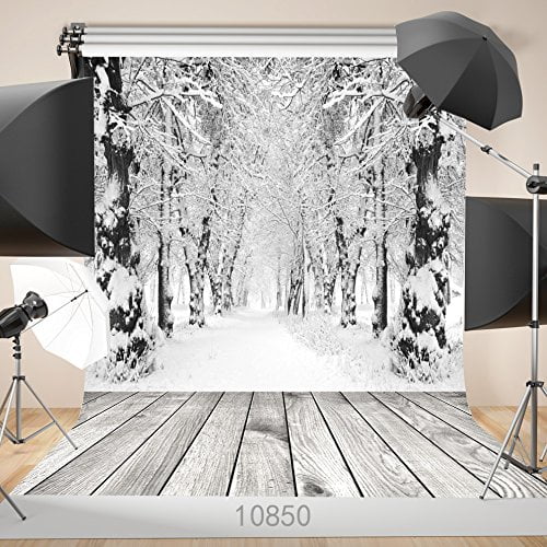 GreenDecor Polyster 5x7ft Christmas Backdrops Photography Frozen Snow Wood Floor Background for Children Photo Studio Backdrop
