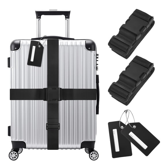 Uxcell 2-Sets Luggage Straps TSA Approved, Luggage Straps Suitcase Tags Set Adjustable Suitcase Belt [Black]