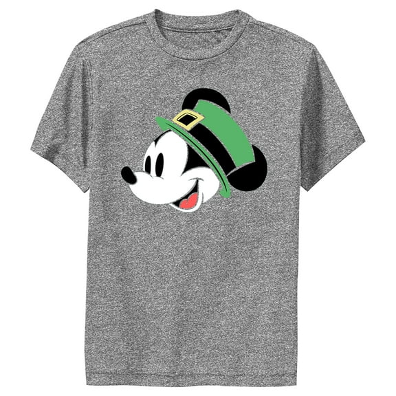 Boy's Mickey & Friends Mickey With Irish Hat Performance Graphic Tee Charcoal Heather Large