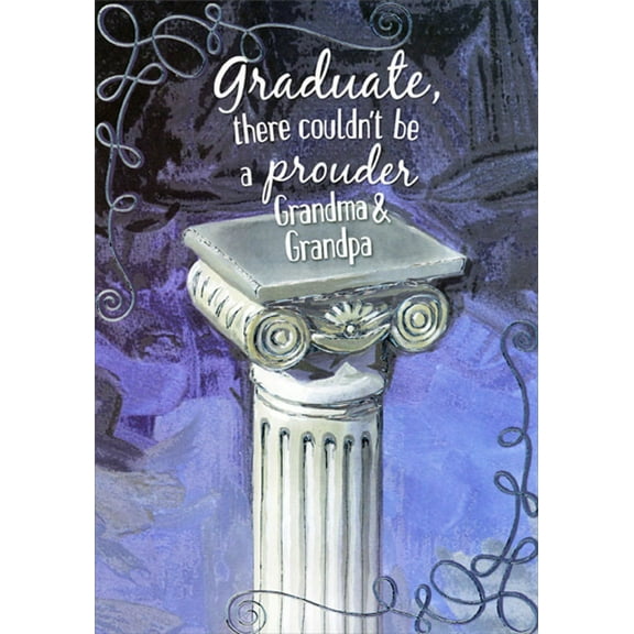 Designer Greetings White Watercolor Column on Blue Graduation Congratulations Card from Grandma and Grandpa