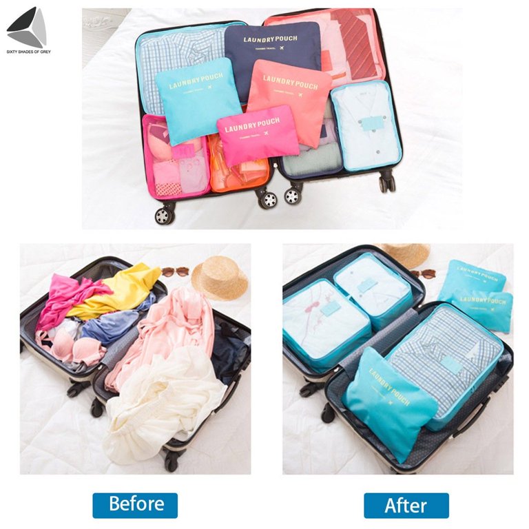 SixtyShadesofGrey 6 Set Travel Luggage Packing Organizer Bags Clothing Storage Cubes & Pouches Rose Red Ivory