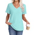 thumbnail image 5 of Clearance! Delayuji Short Sleeve Shirts for Women Womens T Shirts V Neck Cap Short Sleeve Summer Tops Trendy 2025 Loose Casual Tshirts with Pocket S Blue, 5 of 5
