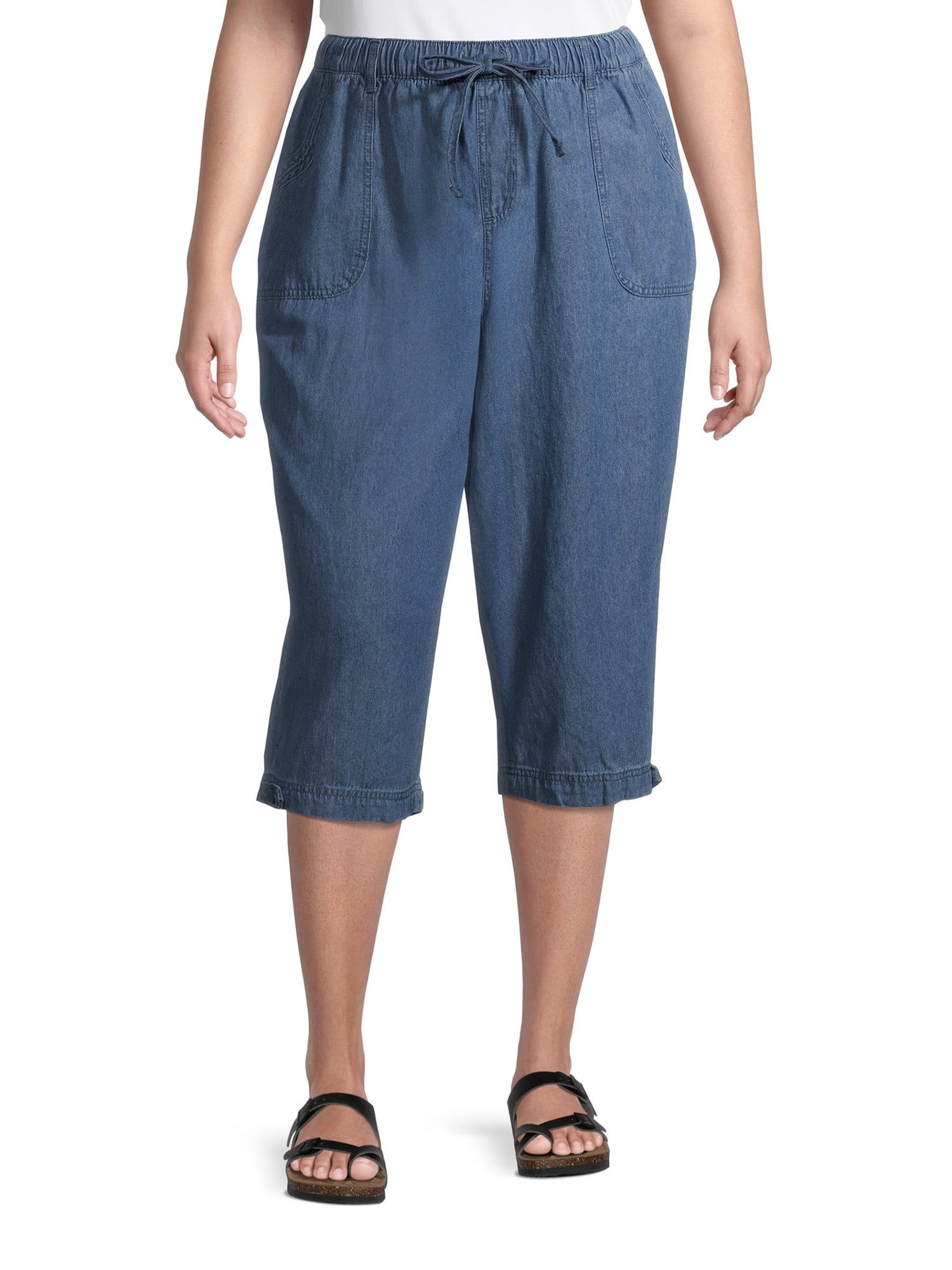 Erika Women's Plus Size Blair Soft Pull On Capris With Snap Hem