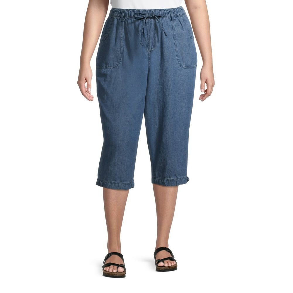 Erika Erika Women's Plus Size Blair Soft Pull On Capris With Snap Hem