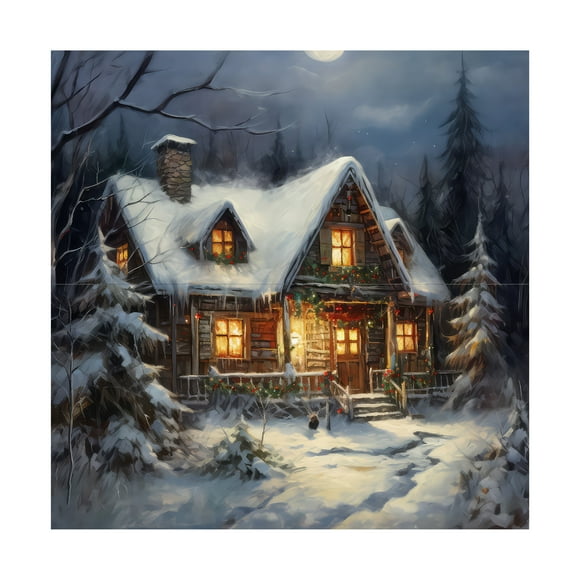 Canvas Wall Art - The Golden Valley 'Christmas Cabin' Wall Art for Living Room, Bedroom, or Office DÃ©cor by Trademark Fine Art - 24 x 24 Inches