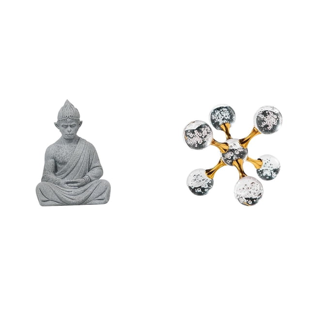 Estatua de mono,Estatua de Buda Mono para Interiores y Exteriores Budista,Figura de escritorio,Figura esférica para escritorio,oficina,decoración del hogar,Estantería decorativa de