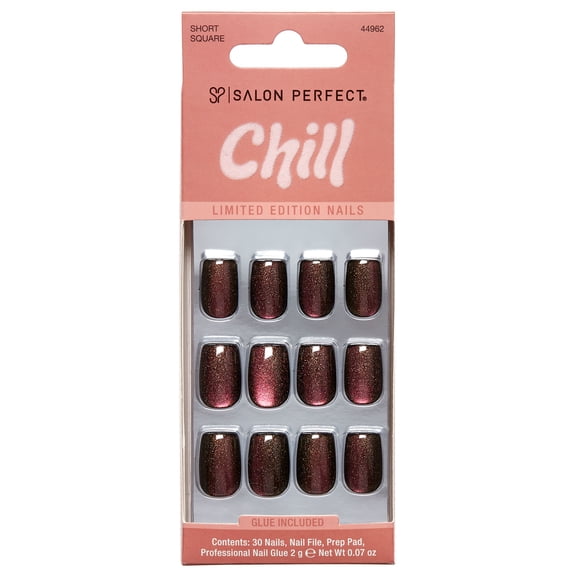 Salon Perfect Halloween Chill Short Square Press-On Nails with Glue & File, Brown Magnetic, 30 Pieces