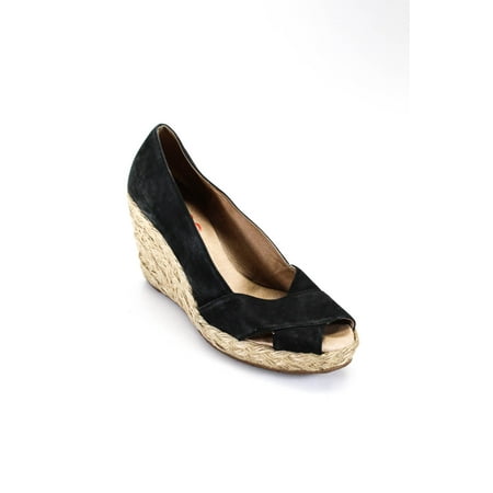 

Pre-owned|KORS Michael Kors Womens Peep Round Toe Platform High Heel Black Wedges Size 5.5