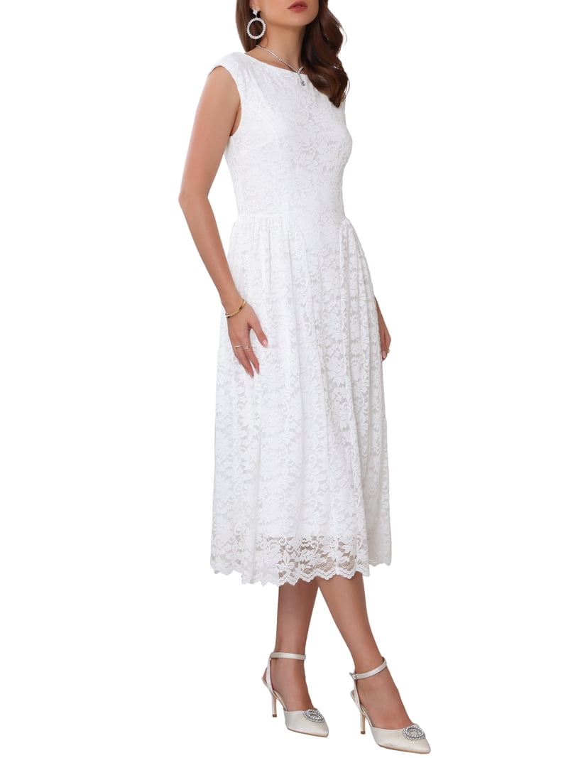 white midi dress boat neck Casina Midi Dress