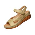 thumbnail image 2 of HTHLVMD Cut-Out Casual Sandals, Low Heel Comfort Shoes, Everyday Summer Shoes, Adjustable Strap Shoes, Sandals for Women Thick Soles Open Toe Wedges Lightweight Hook and Loop Sandal, Gold 7.5, 2 of 5