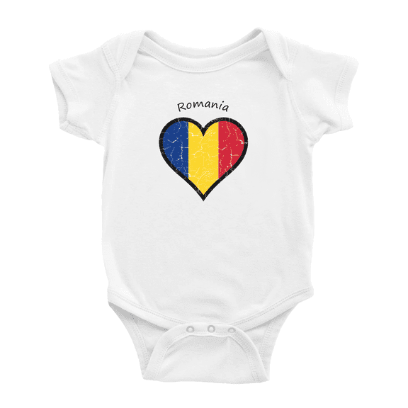 Romania Flag Heart Love Cute Baby Clothing Bodysuits Boy Girl Clothes