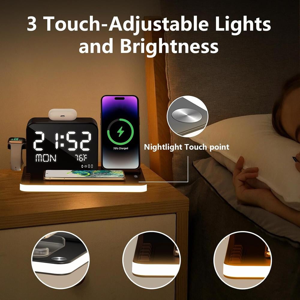 7 in 1 Wireless Charging Station with Dual Phone Fast Charger Support 30W Fast Adapter for AirPods-Black