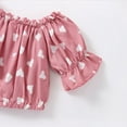 thumbnail image 6 of KVPLBQFD 2 Piece Set for Girls Off Shoulder Ruffle Trim Short Sleeve Elastic Waist Bowknot Shorts Outfit Kids Trendy Heart Print Sets Toddler Summer Clothes, 6 of 7