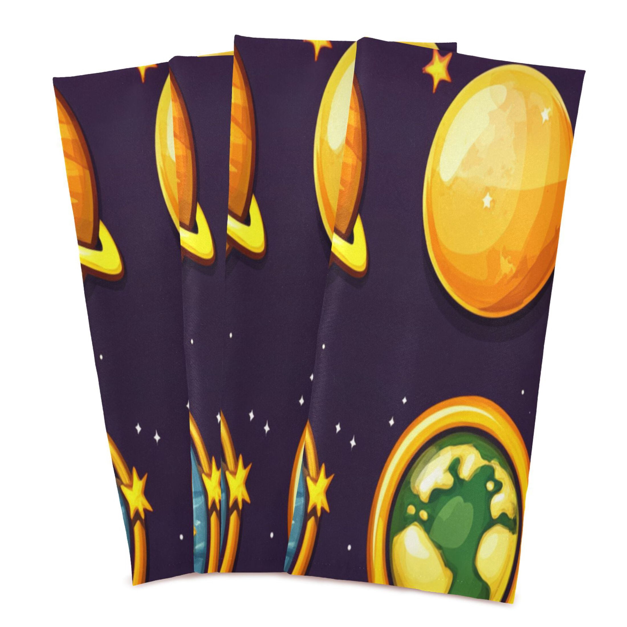 Cartoon Planets Pattern Kitchen Towels 6-Piece Pack Tea Towels for Kitchen Decorative Waffle Design 28x18in