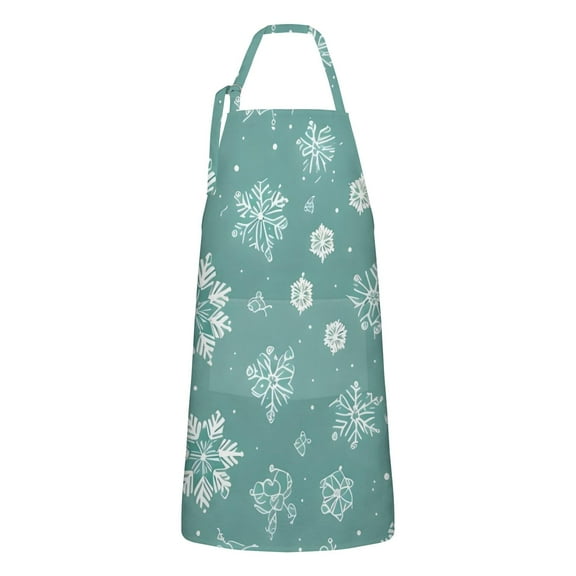 Turquoise Christmas Snowflake Apron-Garden Aprons for Women with Pockets-Cotton Linen Waterproof Kitchen Cooking Gardening Aprons Adjustable for Kitchen,Cooking,BBQ and Salon 32"x27"