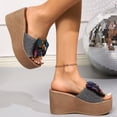 thumbnail image 4 of Dakaela Women's Platform Sandals Cork Wedge Heel Espadrille Sequin Bow Slip on Slides Wide Width Casual Summer Walking Slippers Size 6-10, 4 of 9