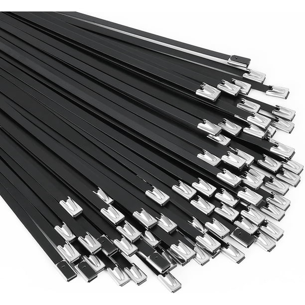 ZHAOCHENG 100 bridas de acero inoxidable 304 recubiertas de resina epoxi Bridas multiusos autoblocantes para maquinaria, vehículos, granjas, cables, tuberías y agrupaciones exteriores.