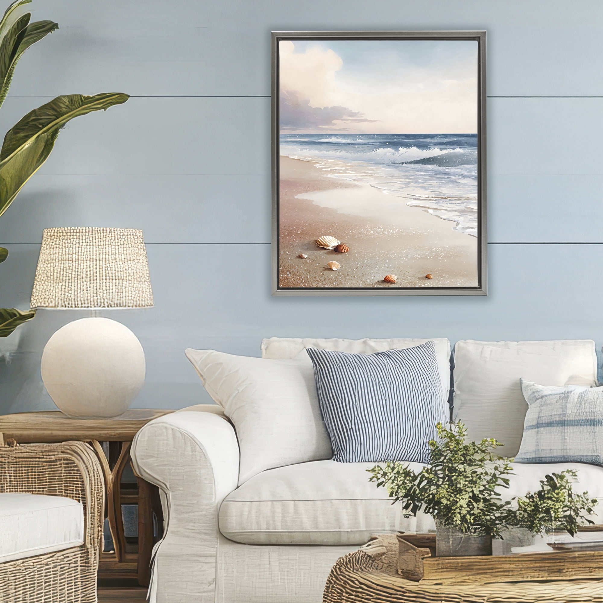 Stupell Industries Washed Up Seashells Gray Framed Floater Canvas Wall Art, design by Franklyn Gregory