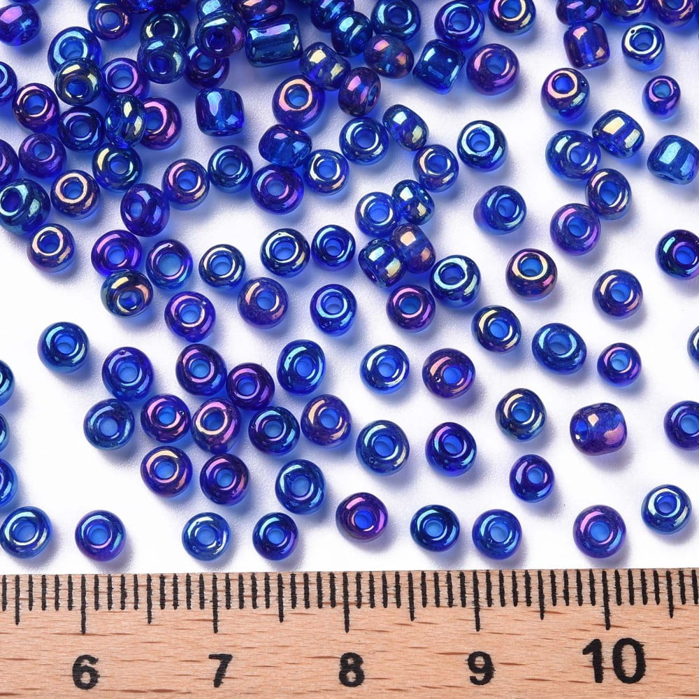 2pounds 6/0 Round Glass Seed Beads Transparent Colours Rainbow Round Hole Blue 6/0 4mm Hole: 1.5mm about 500pcs/50g 50g/bag 18bags/2pounds