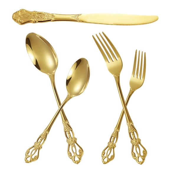 WESIEVYA Golden Stainless Steel Tableware Set with Polished Flatware for Elegant and Stylish Dining , 1 Set