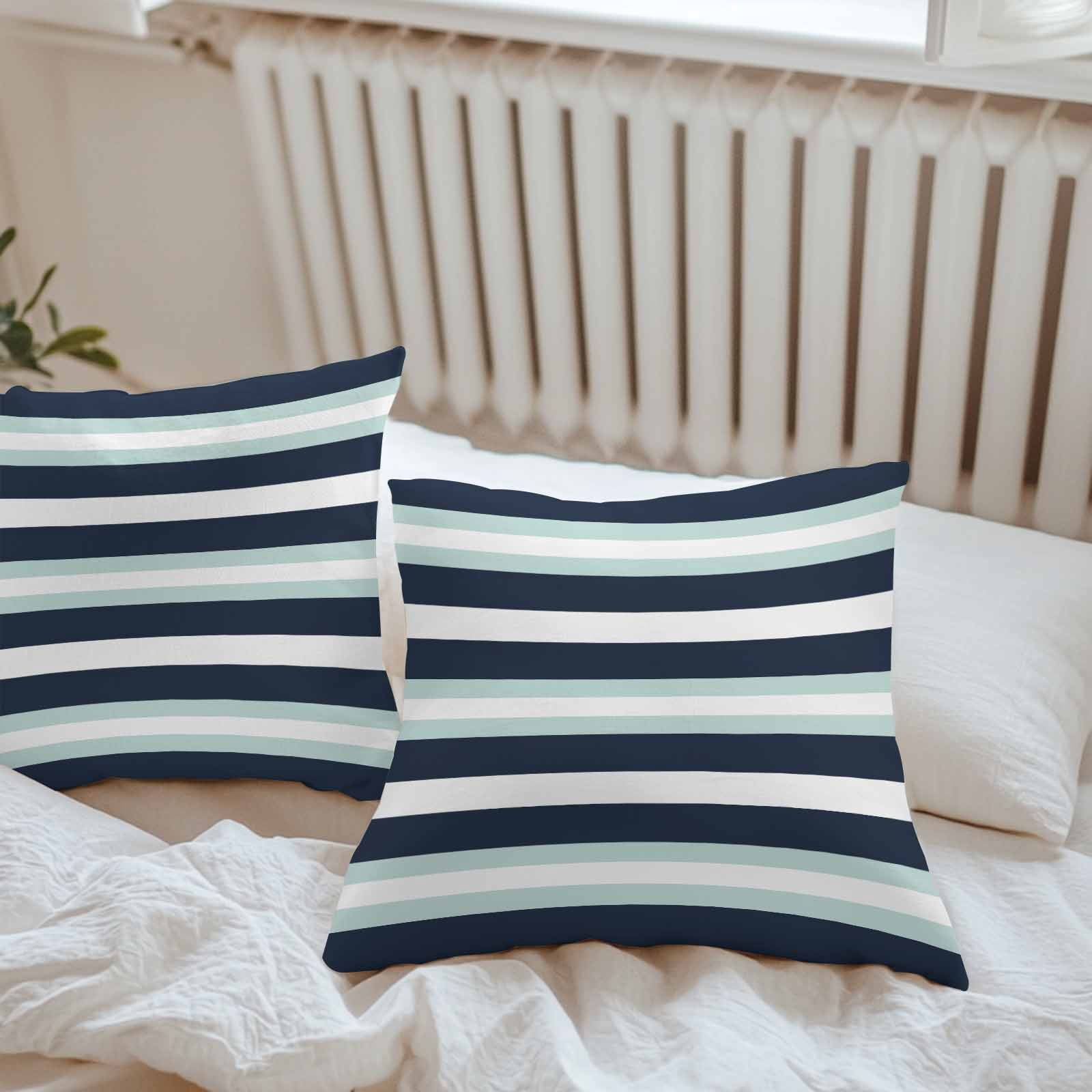 Turquoise Navy Blue Stripe Outdoor Pillow Covers Set of 2 Modern Abstract Waterproof Throw Pillow Case Decorative Square Cushion Cover for Patio Couch Garden Balcony, 18"x18"