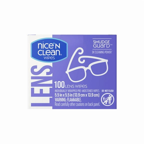 Nice 'N Clean Smudgeguard Glasses Cleaning Wipes, Pre-Moistened Lens Wipes (100)