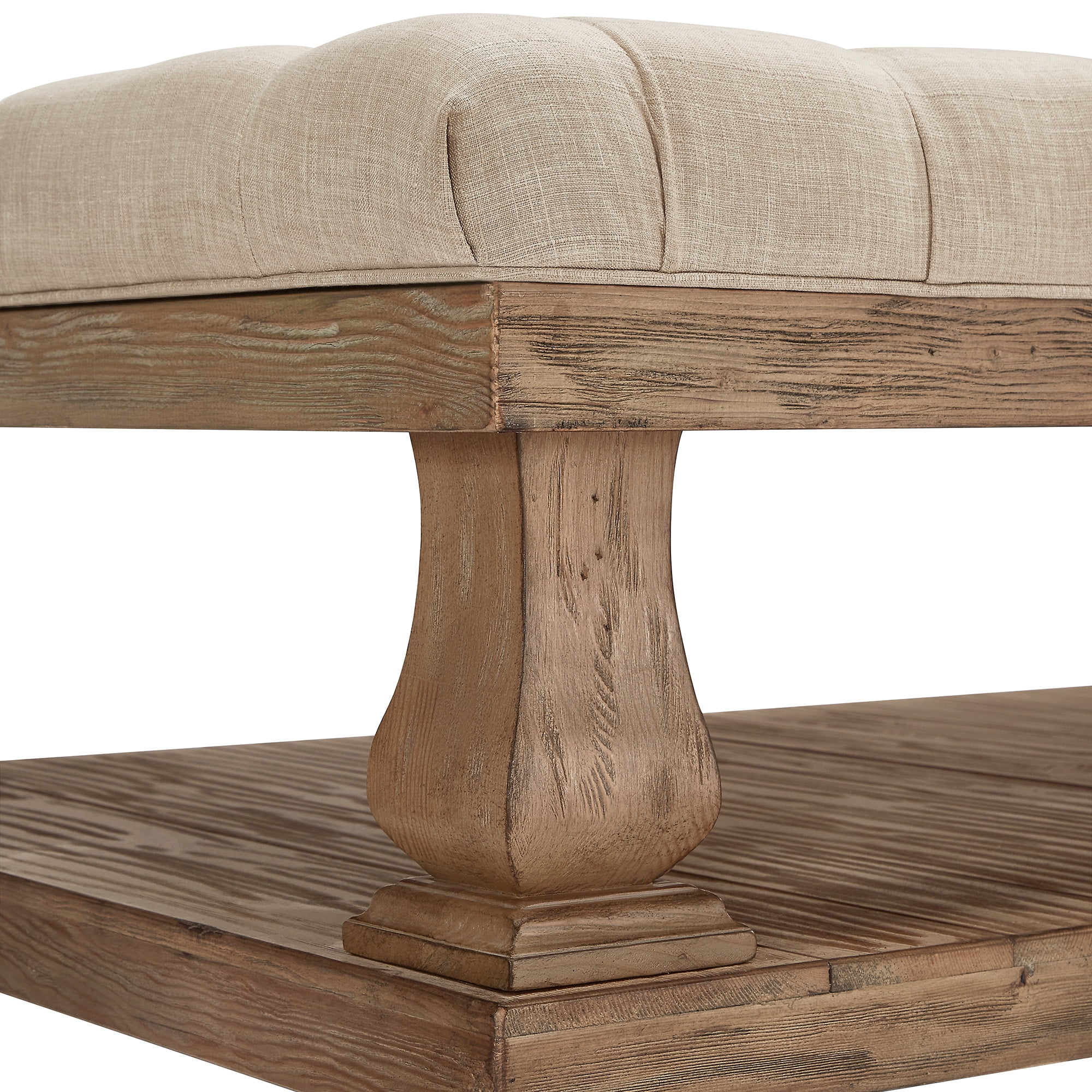 Weston Home Galvin Transitional Wood and Tufted Linen Coffee Table, Beige