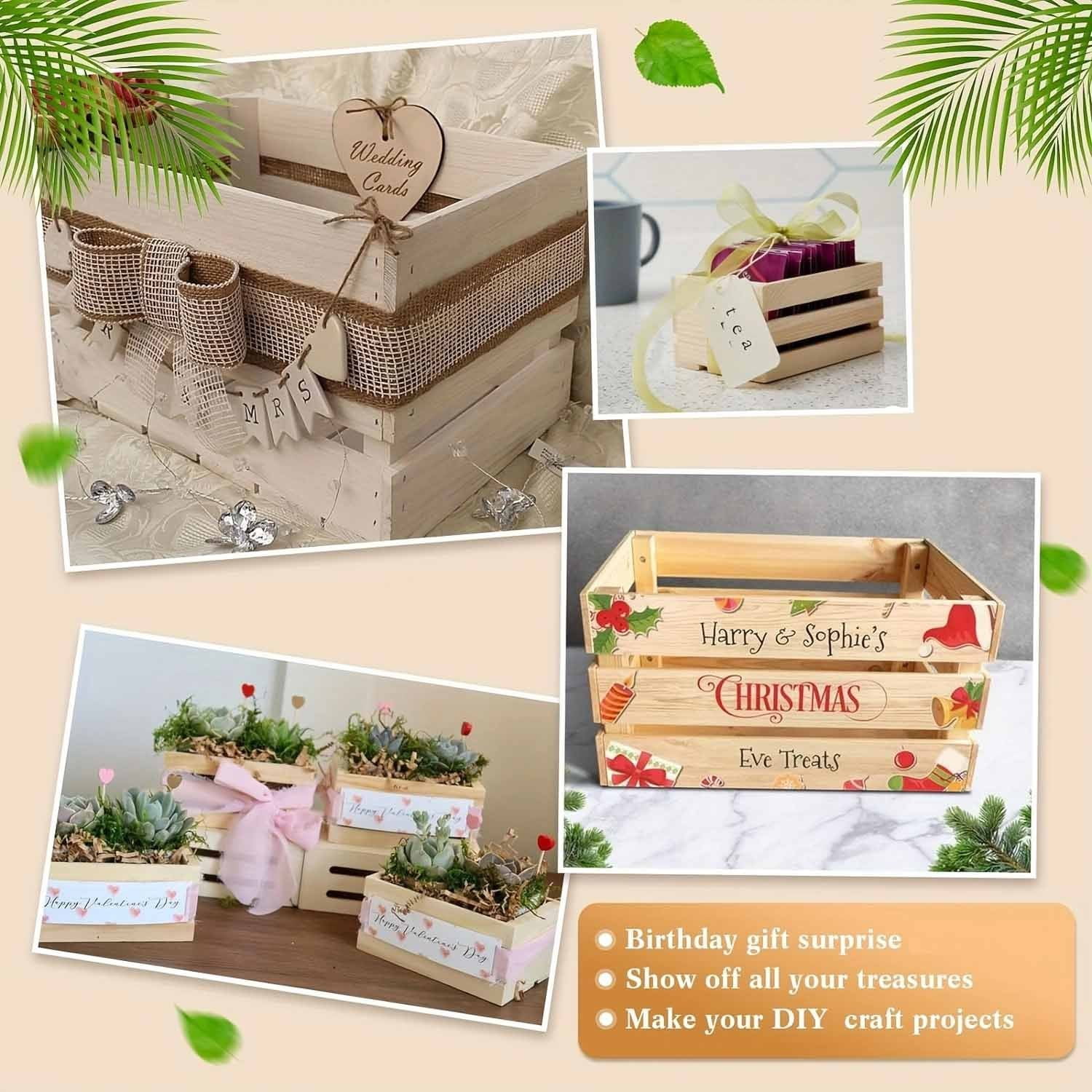6Pcs Unfinished Wooden Crates, Small DIY Crafts Wooden Box Organizer, Rustic DIY Mini Craft Cubes, Sturdy & Durable, for Painting, Gift Wrapping and Display Organizer, Decorative Storage Box