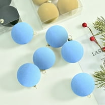 SHENGXINY 6PCS Velvet Christmas Balls Ornaments,Flocked Plastic Christmas Tree Decorations,Hanging Decor for Wedding Birthday Party,Home Decor Light Blue 2.4in