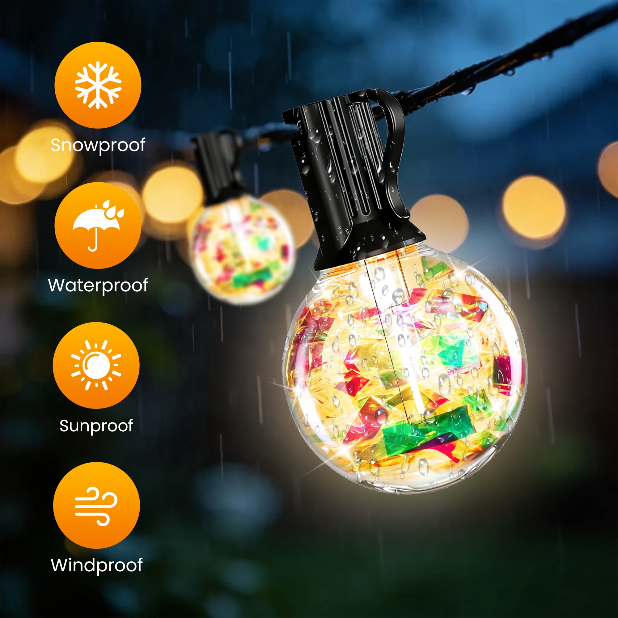 PHOPOLLO 50 ft G40 Outdoor String Lights with 20+1 Shatterproof LED Bulbs (E12 Base), Waterproof Hanging Globe Lights for Patio, Garden, Christmas Decor