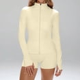thumbnail image 5 of BOMYJESK Two Piece Sets for Women Cropped Long Sleeve Zip Up Athletic Jackets High Waist Shapewear Shorts Gym Yoga Sets with Thumb Holes Beige L, 5 of 7