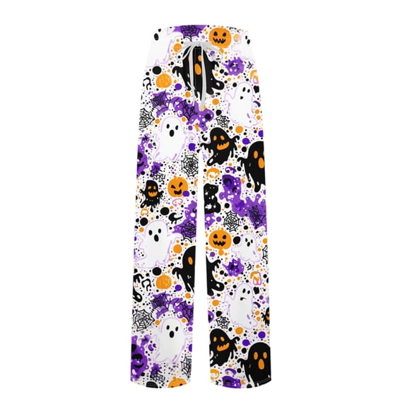 Domuza Halloween Pajama Pants for Men Casual Elastic Waist Drawstring Funny Spooky Graphics Pj Pants Relaxed Fit Cute Wide Leg Lounge Sleepwear 3XL