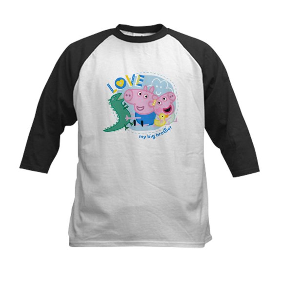 CafePress - Peppa Pig: Love My Big Brother Kids Baseball T Shirt - Kids Cotton Baseball Jersey, 3/4 Sleeve Shirt