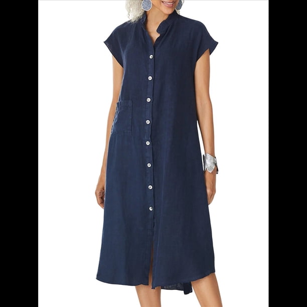 Vestido Camisero Midi de Relajado Azul Marino M